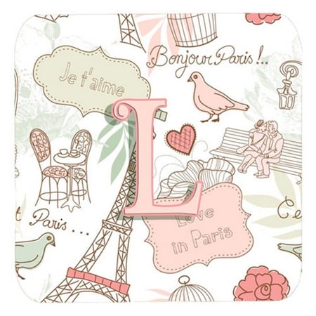 Letter L Love In Paris Pink Foam Coasters- Set Of 4